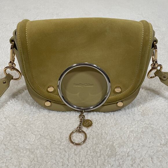 See by Chloe Mara Cross-Body Handbag Light Green Leather Suede Saddle Bag - Picture 4 of 16